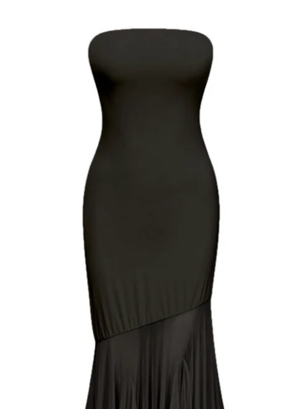 Elegant Strapless Black Maxi Dress with Sheer Skirt